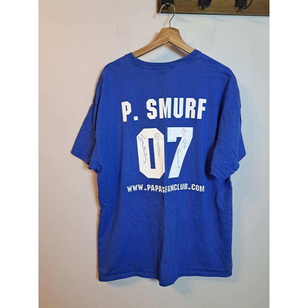 Gary Stritesky Papa Smurf Survivor 07 Signed Blue & White T-shirt Sz XL